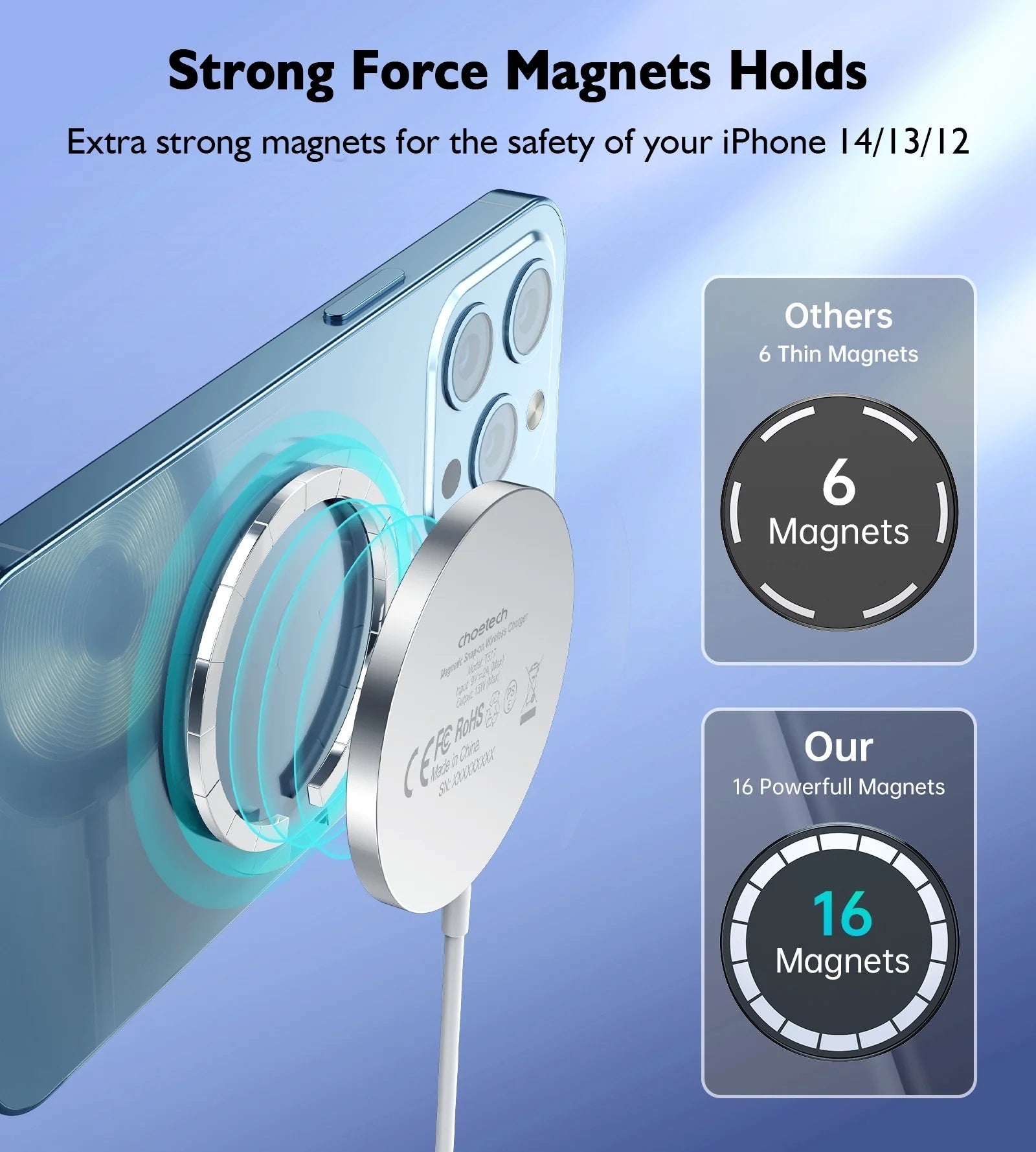 CHOETECH 15W Wireless Magnetic Charger for iPhone 12/13/14 - Portable Design - SuperSaverAU - view 3