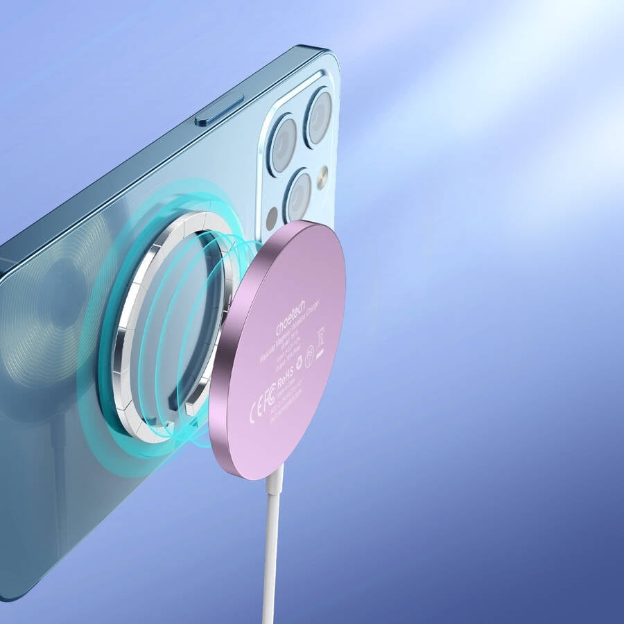 CHOETECH T518-PK Magnetic Wireless Charger for all Qi Cell Phone & iPhones 12/13/14/15 (Pink) - SuperSaverAU - view 3