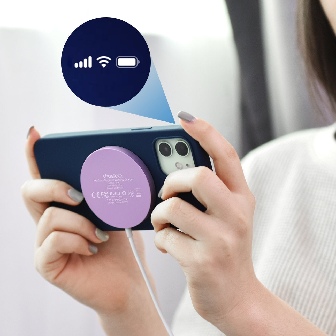 CHOETECH T518-PK Magnetic Wireless Charger for all Qi Cell Phone & iPhones 12/13/14/15 (Pink) - SuperSaverAU - view 4