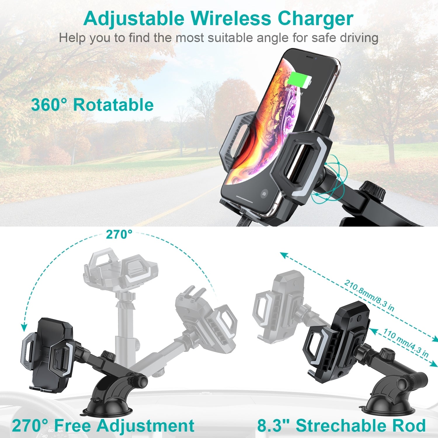 CHOETECH T521-F 15W Fast Wireless Charging Car Dock - SuperSaverAU - view 5