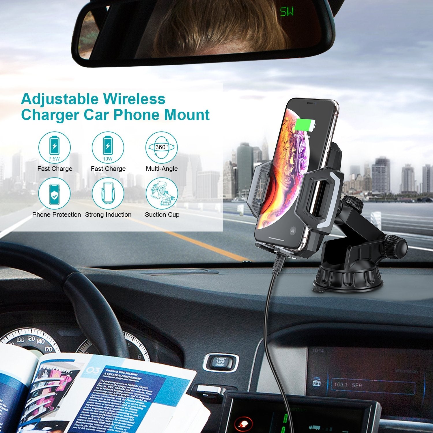 Choetech T521-S Fast Qi Wireless Car Charging Dock - SuperSaverAU - view 2