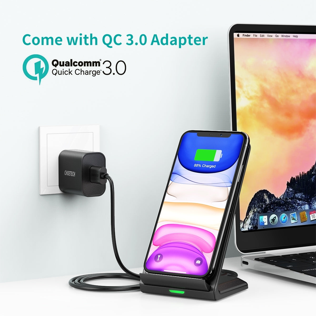 CHOETECH T524S 10W/7.5W Fast Wireless Charging Stand with AC Adapter - SuperSaverAU - view 8