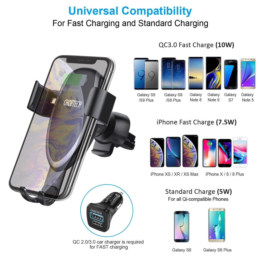 CHOETECH T536-S Fast Wireless Charging Car Mount Phone Holder - SuperSaverAU - view 5