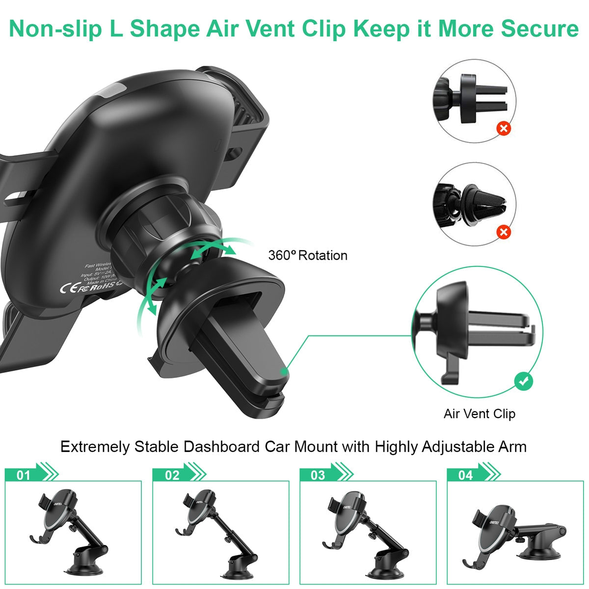 CHOETECH T536-S Fast Wireless Charging Car Mount Phone Holder - SuperSaverAU - view 7