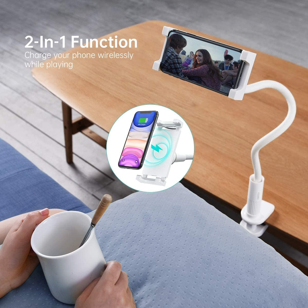 CHOETECH Wireless Charger Phone Holder 2 in 1, 10W & 7.5W Fast Charging, Adjustable Arm - SuperSaverAU - view 2