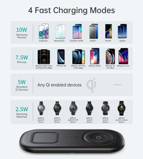 Choetech T570-S 2-in-1 Wireless Charger, 10W Max Wireless Charging Pad with Adapter for Galaxy Watch - SuperSaverAU - view 2
