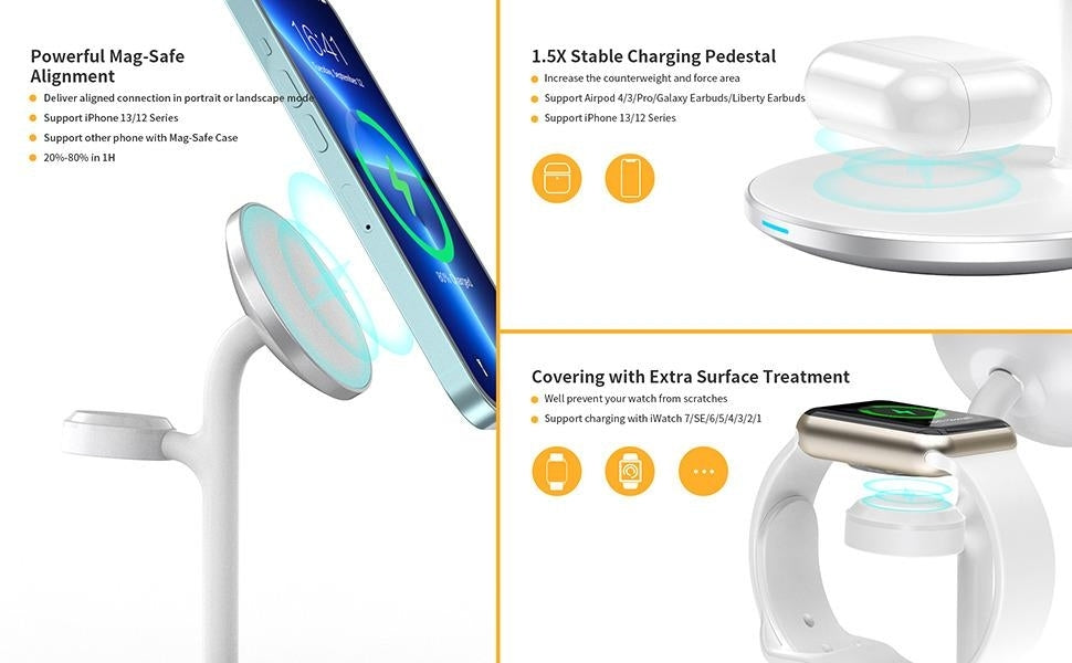 CHOETECH 3-in-1 Wireless Charging Station Dock for iPhone, Apple Watch, AirPods - SuperSaverAU - view 7