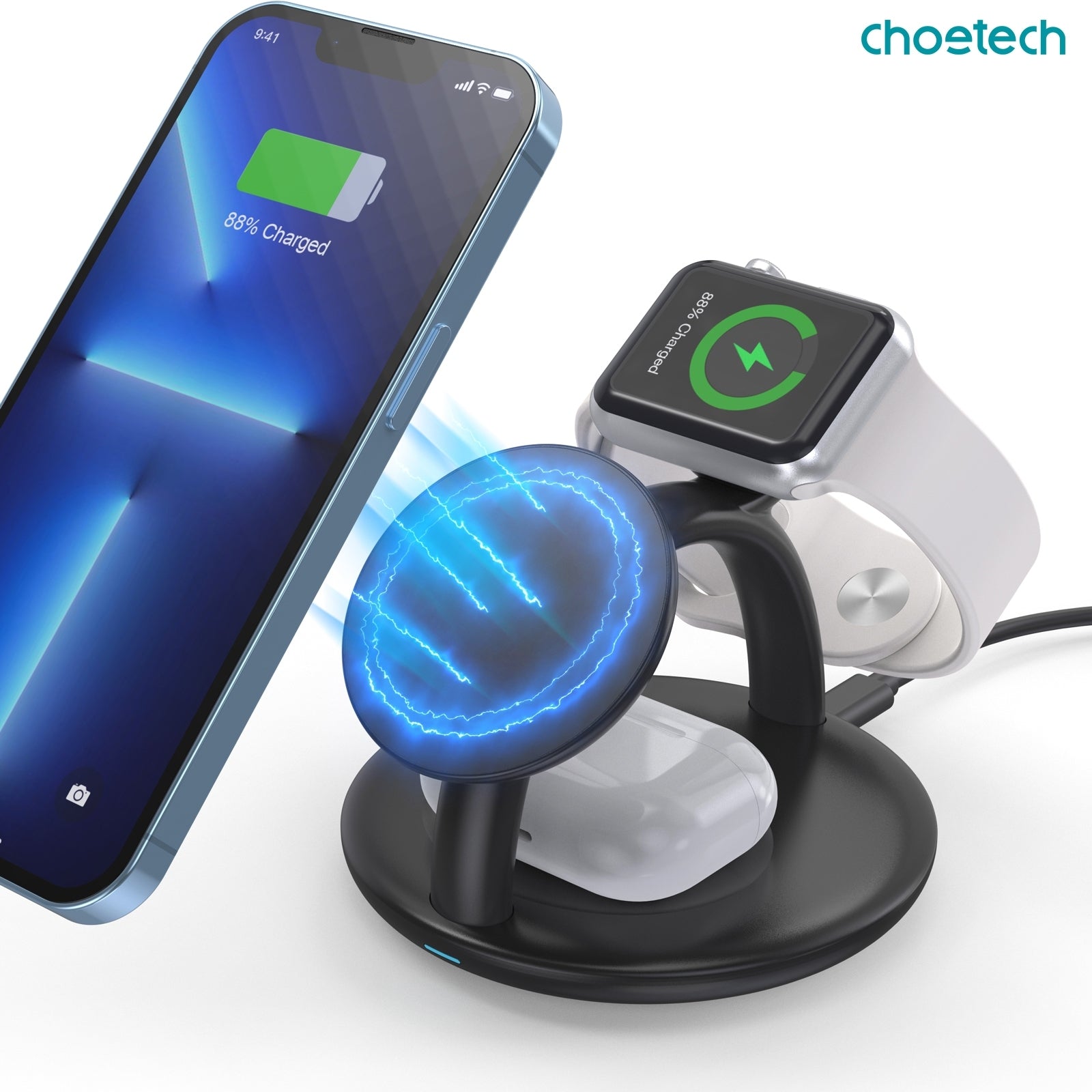 CHOETECH T587-F 3-in-1 Magnetic Wireless Charger Station for iPhone 12/13/14/AirPods Pro/iWatch - SuperSaverAU - view 3