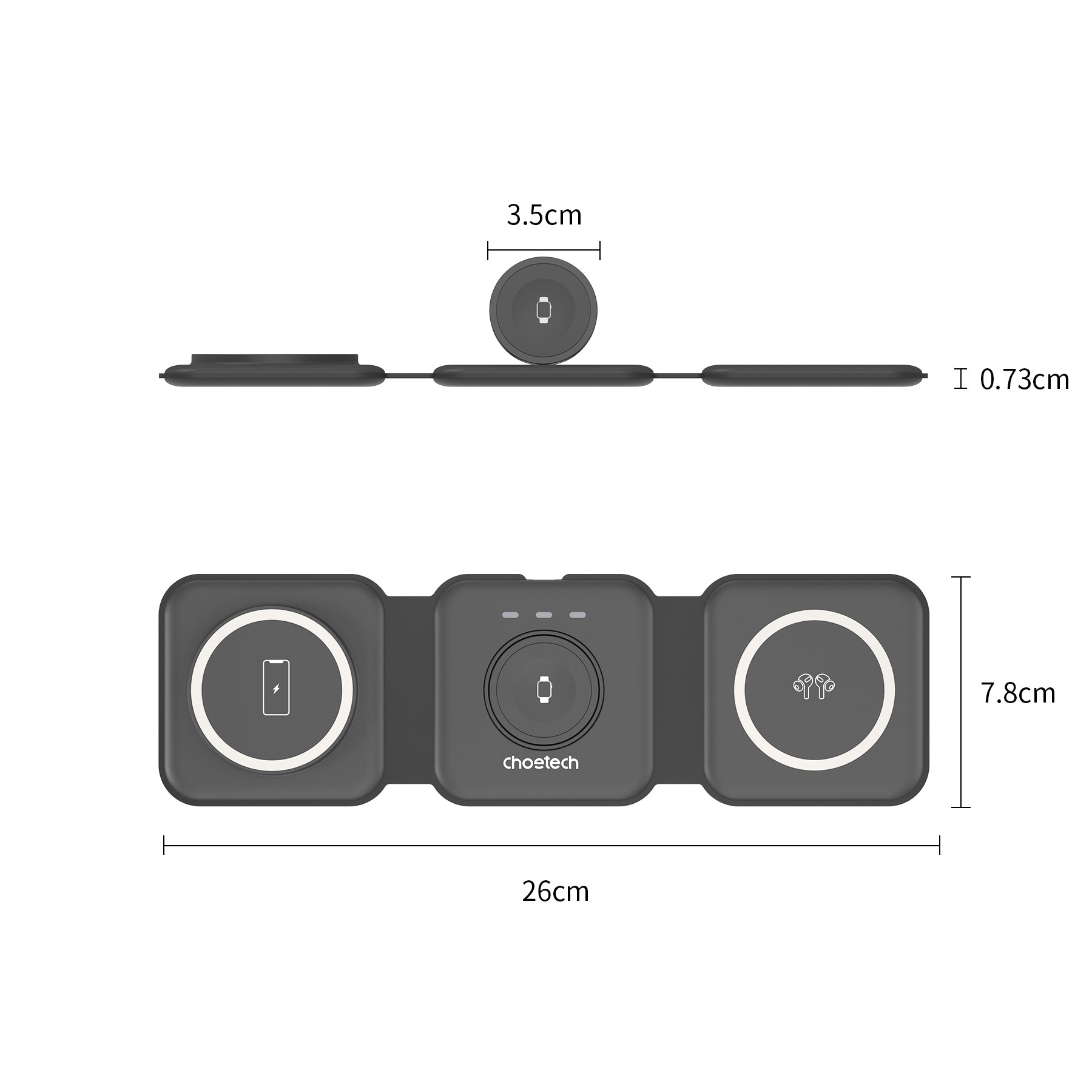 CHOETECH T588-F-BK 3-in-1 Foldable Fast Wireless Charger for Phone/Watch/Earphone - SuperSaverAU - view 2