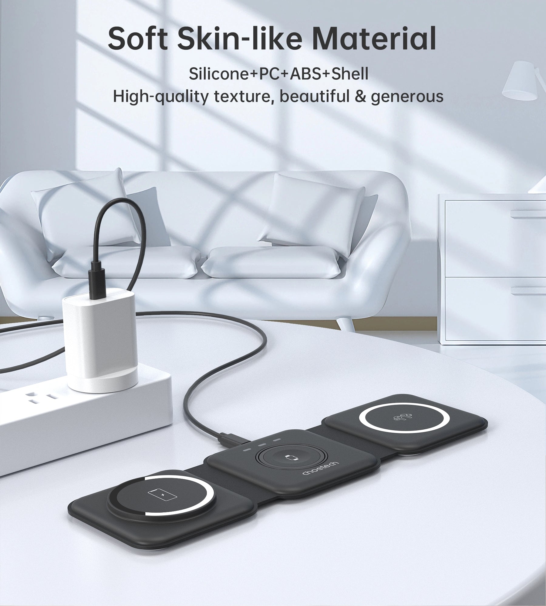 CHOETECH T588-F-BK 3-in-1 Foldable Fast Wireless Charger for Phone/Watch/Earphone - SuperSaverAU - view 5