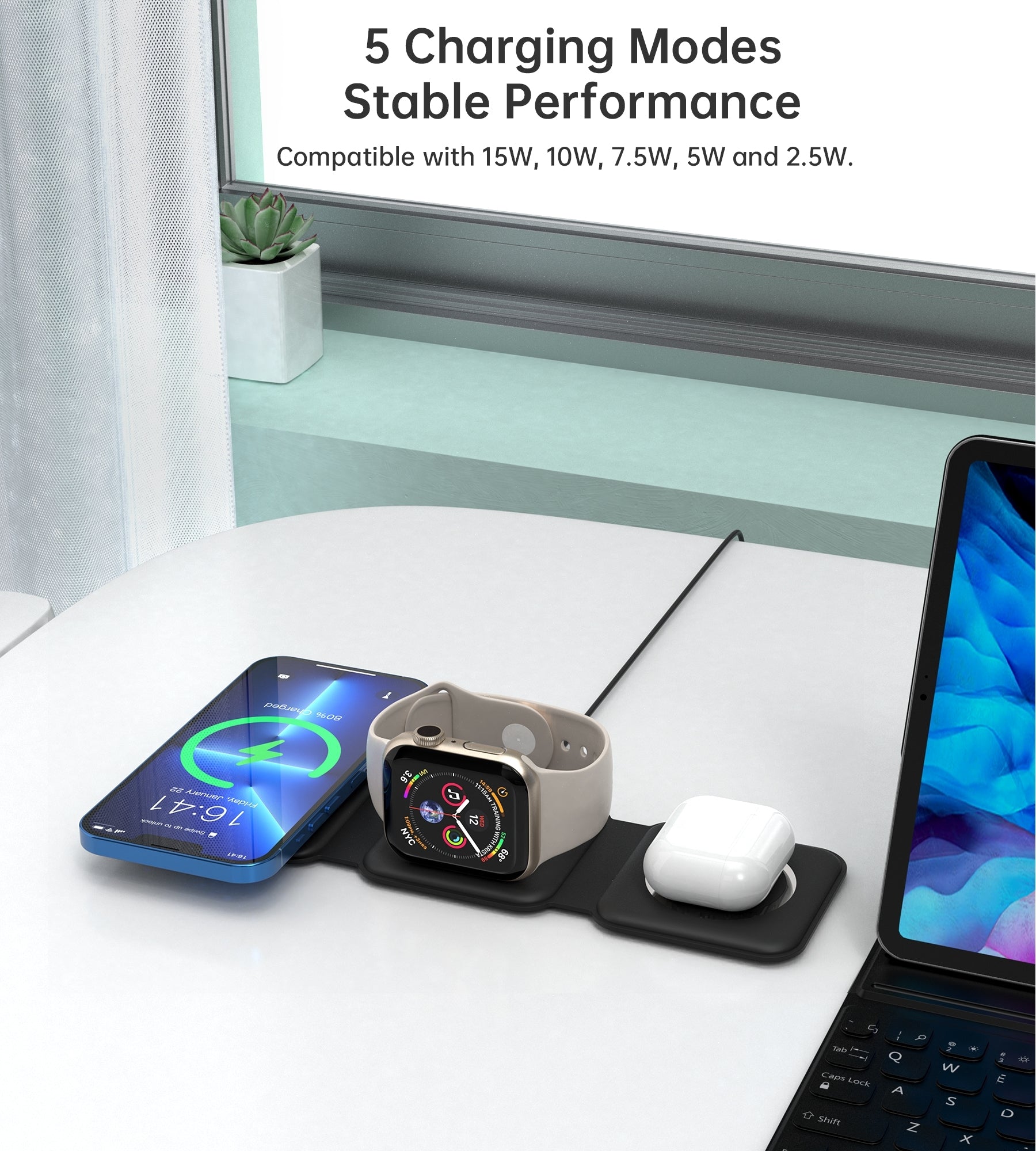 CHOETECH T588-F-BK 3-in-1 Foldable Fast Wireless Charger for Phone/Watch/Earphone - SuperSaverAU - view 9