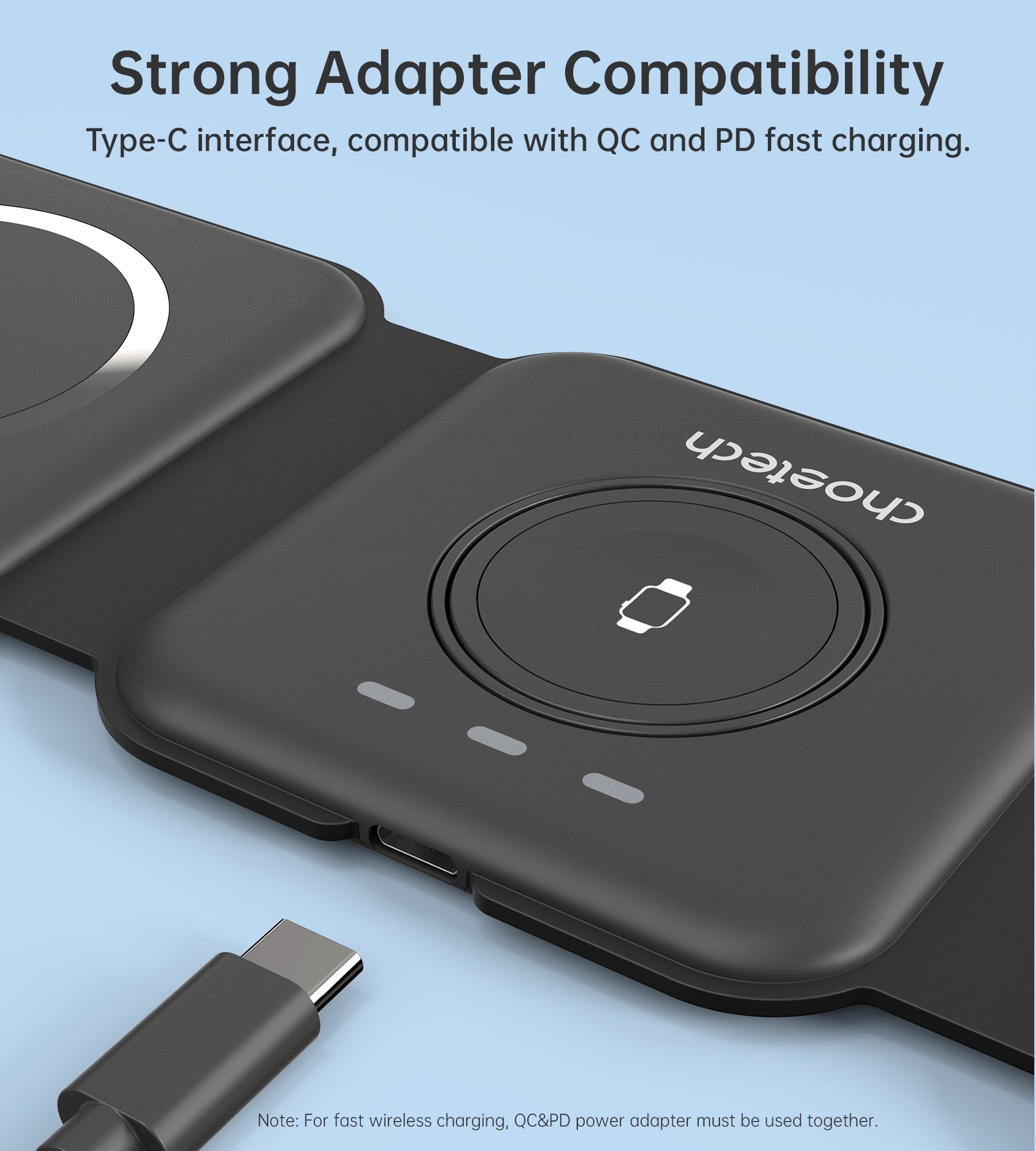 CHOETECH T588-F-BK 3-in-1 Foldable Fast Wireless Charger for Phone/Watch/Earphone - SuperSaverAU - view 10