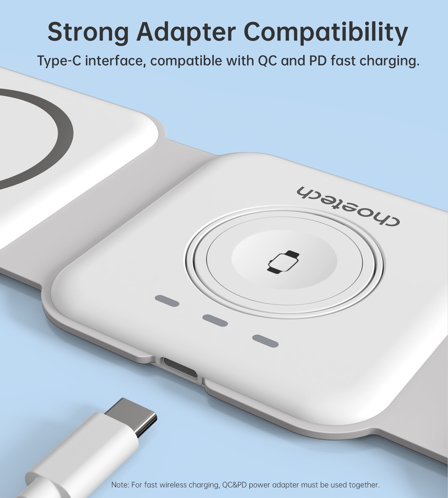 CHOETECH T588-F-WH 3-in-1 Foldable Fast Wireless Charger for Phone/Watch/Earphone - SuperSaverAU - view 9
