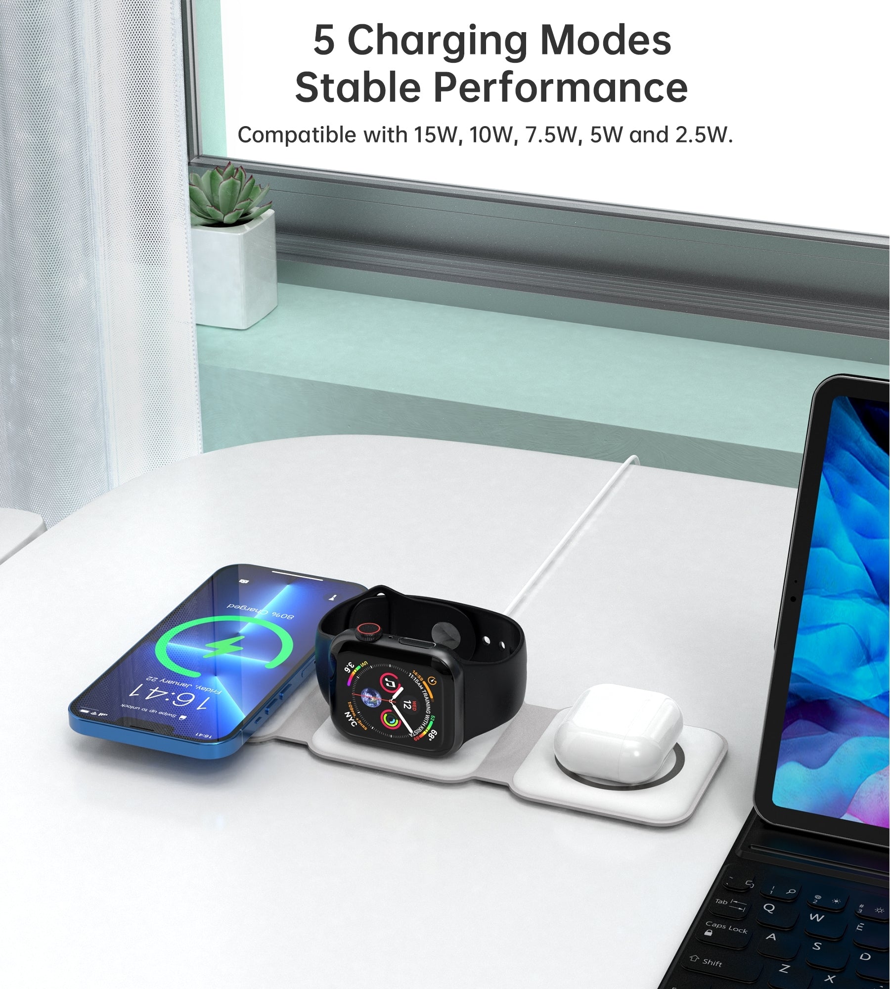 CHOETECH T588-F-WH 3-in-1 Foldable Fast Wireless Charger for Phone/Watch/Earphone - SuperSaverAU - view 10