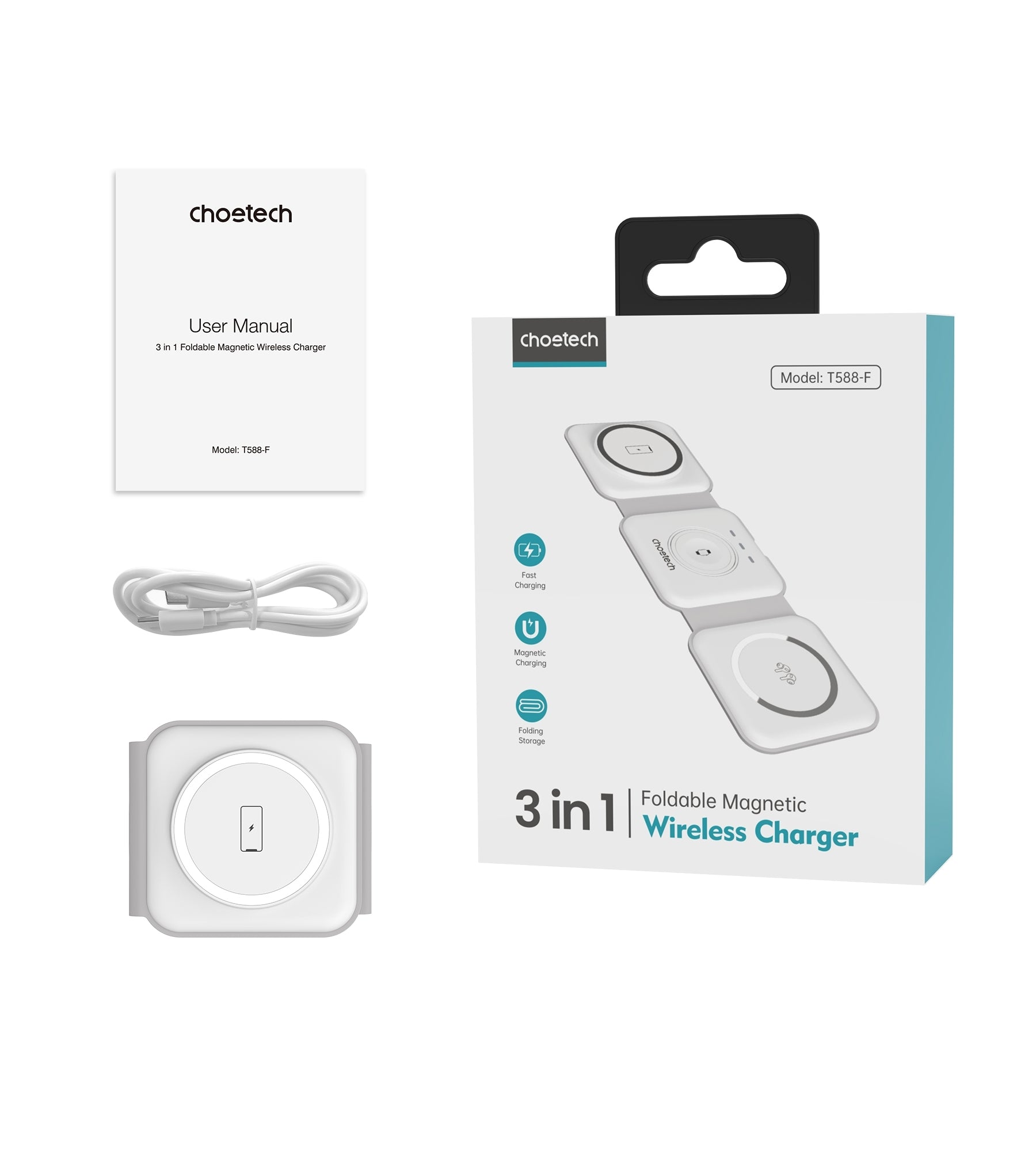 CHOETECH T588-F-WH 3-in-1 Foldable Fast Wireless Charger for Phone/Watch/Earphone - SuperSaverAU - view 11
