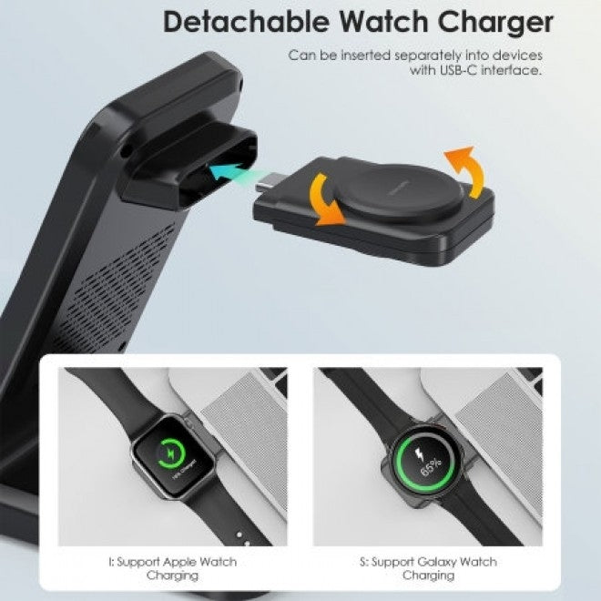 CHOETECH T608-F-BK 15W 4-in-1 Wireless Charger Stand for iWatch and Samsung Watch (Black) - SuperSaverAU - view 6