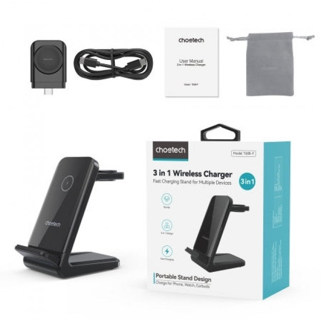 CHOETECH T608-F-BK 15W 4-in-1 Wireless Charger Stand for iWatch and Samsung Watch (Black) - SuperSaverAU - view 8