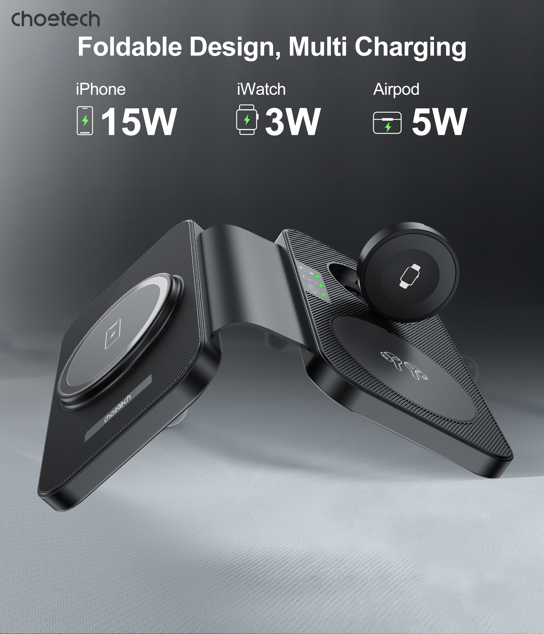 CHOETECH T616-F-BK 3in1 Magnetic Foldable Wireless Charger Black - SuperSaverAU - view 6