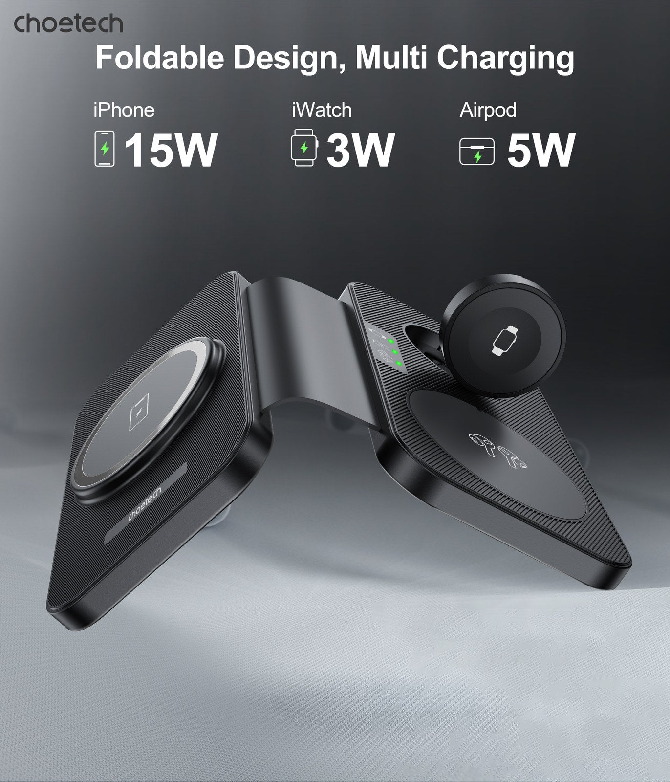 CHOETECH T616-F-BK 3in1 Magnetic Foldable Wireless Charger Black - SuperSaverAU - view 6