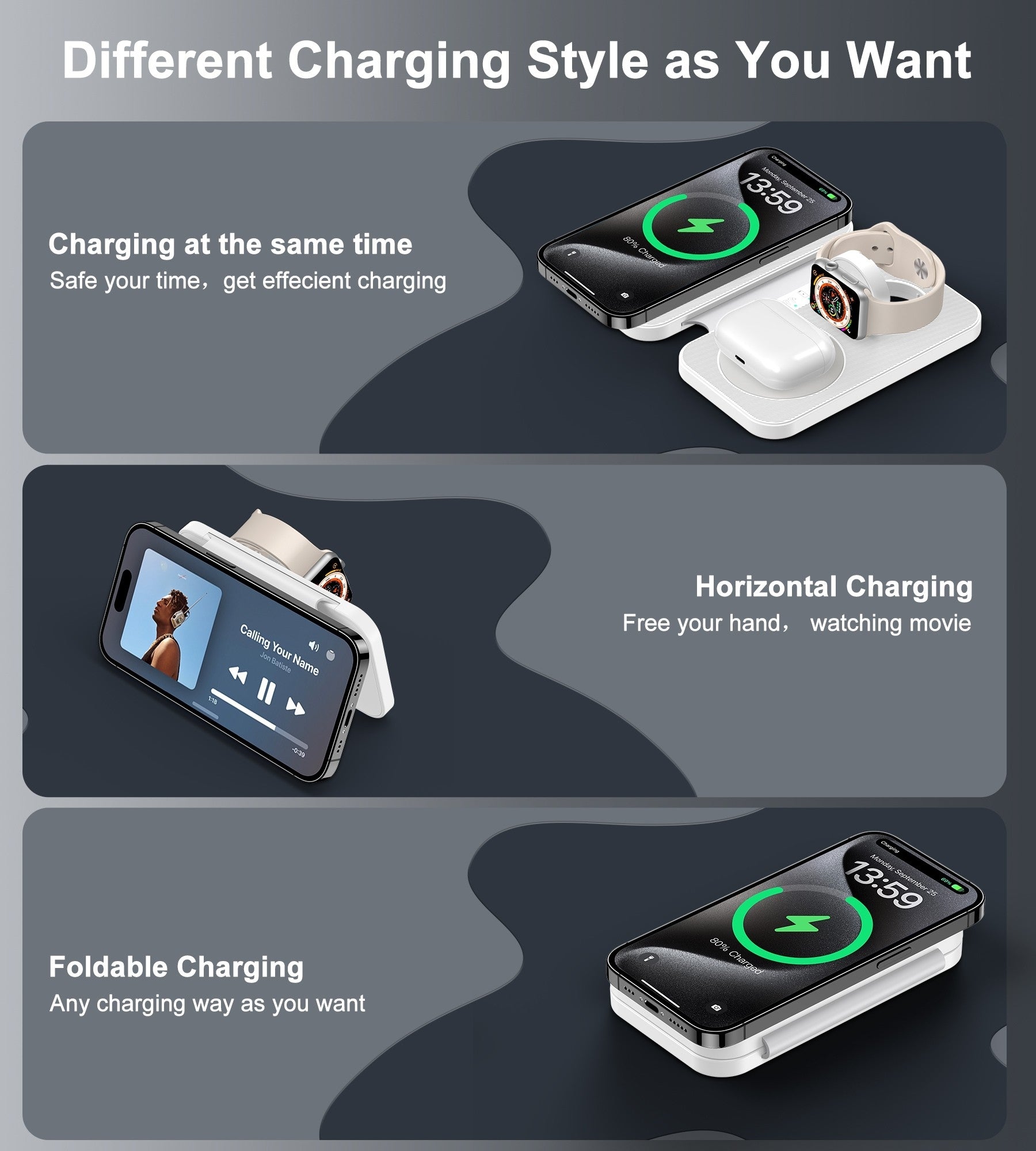 CHOETECH T616-F-WH 3in1 Magnetic Foldable Wireless Charger White - SuperSaverAU - view 6
