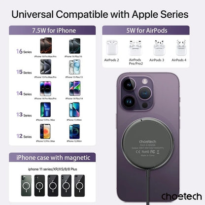 Choetech T697-F 3-in-1 Magnetic Charger for iPhone & AirPods (1.5M)