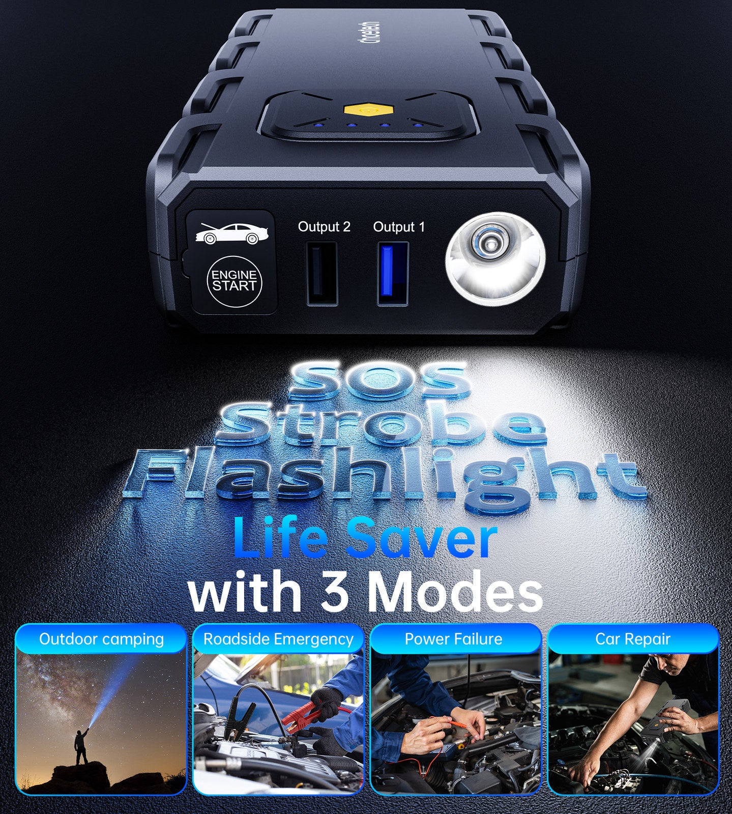 CHOETECH TC0009 16000mAh Portable Car Jump Starter with Emergency Light - SuperSaverAU - view 7
