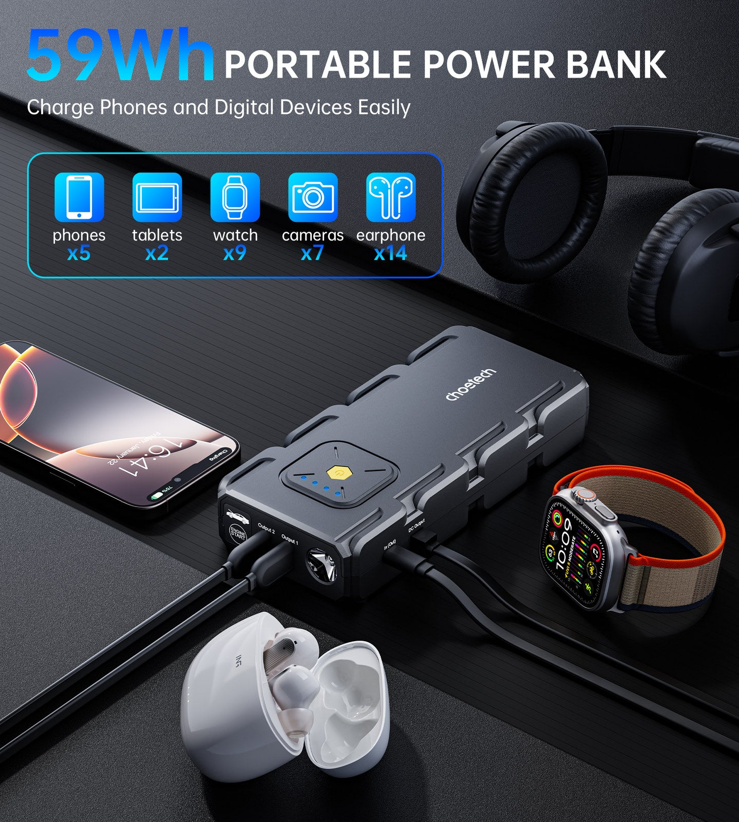 CHOETECH TC0009 16000mAh Portable Car Jump Starter with Emergency Light - SuperSaverAU - view 3