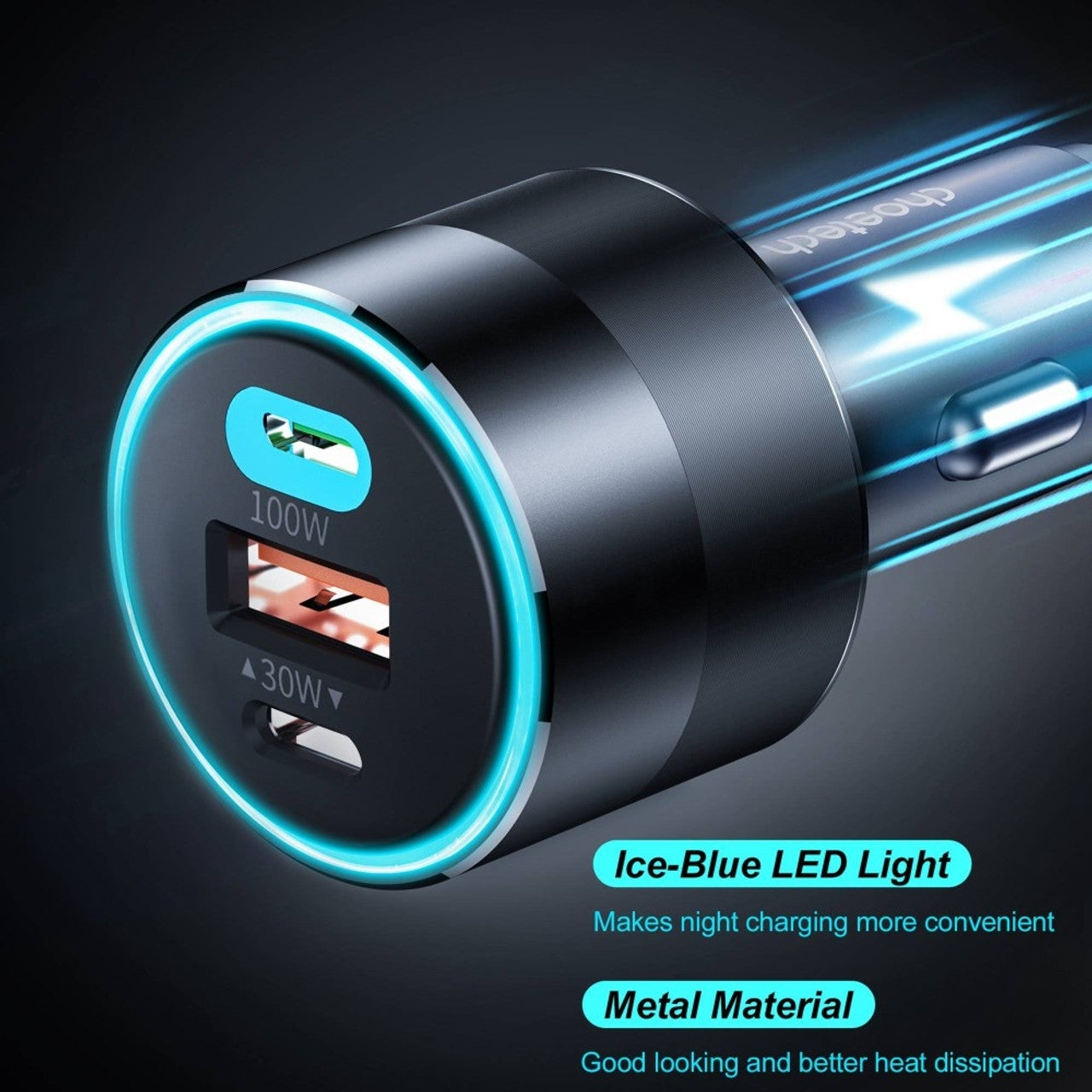CHOETECH TC0011 130W 3 Ports (Dual USB-C Port PD3.0 + USB-A Port) Fast Car Charger - SuperSaverAU - view 6