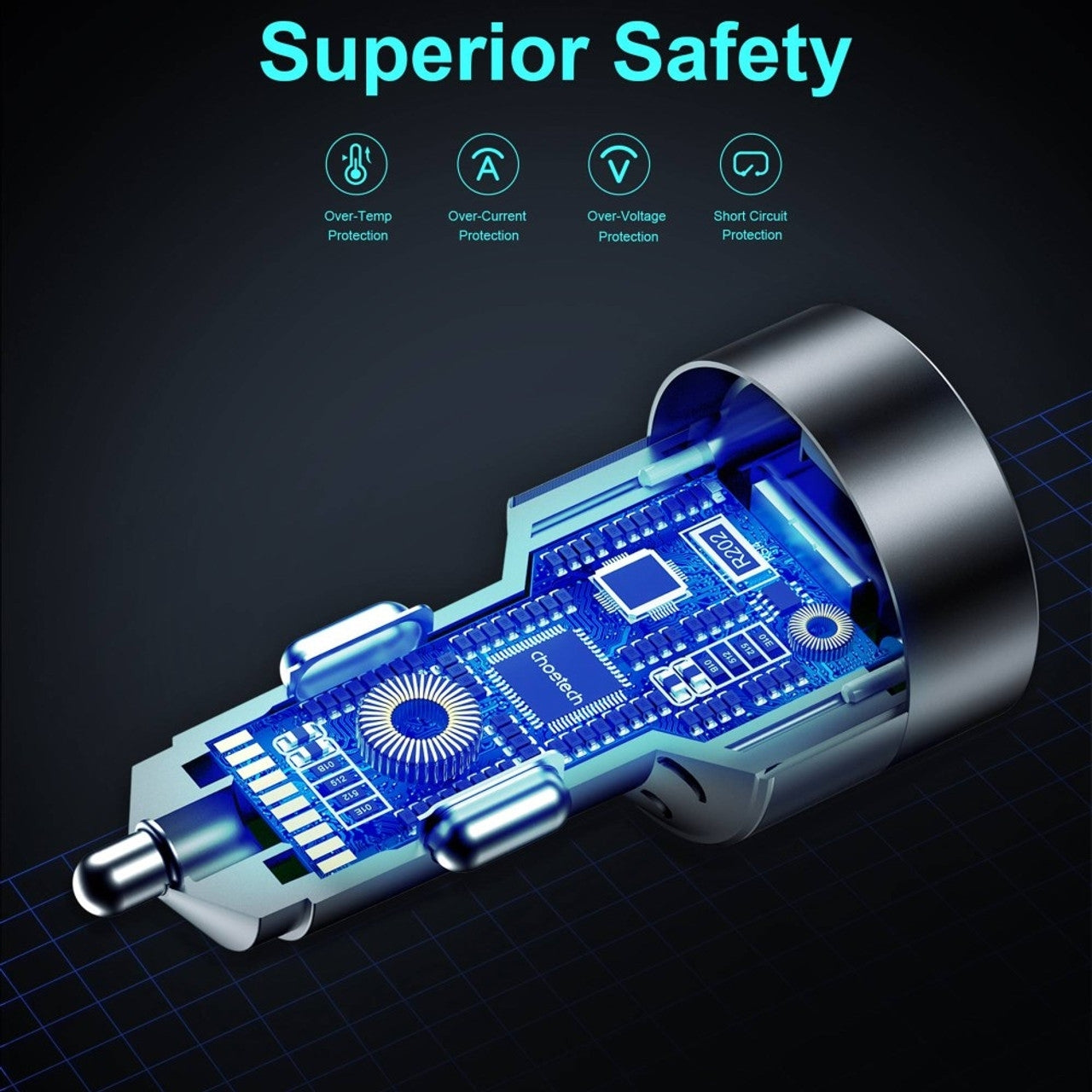 CHOETECH TC0011 130W 3 Ports (Dual USB-C Port PD3.0 + USB-A Port) Fast Car Charger - SuperSaverAU - view 7