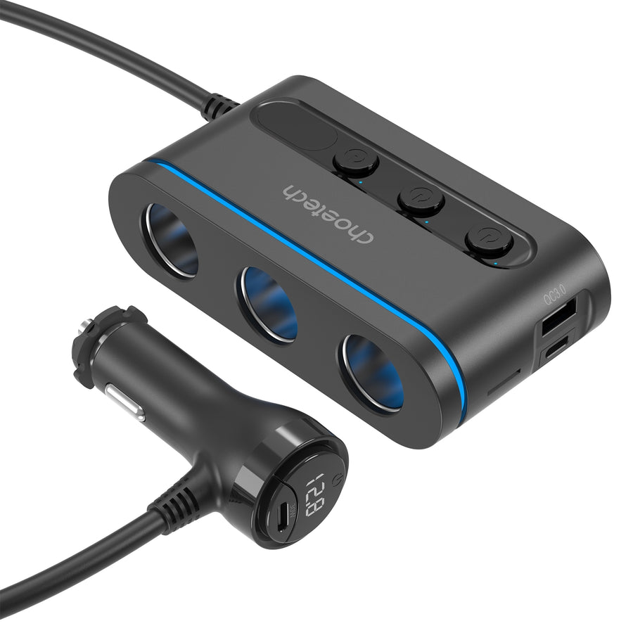 CHOETECH TC0021 3 Sockets 2C+1A Cigarette Lighter Splitter Black - SuperSaverAU - view 1