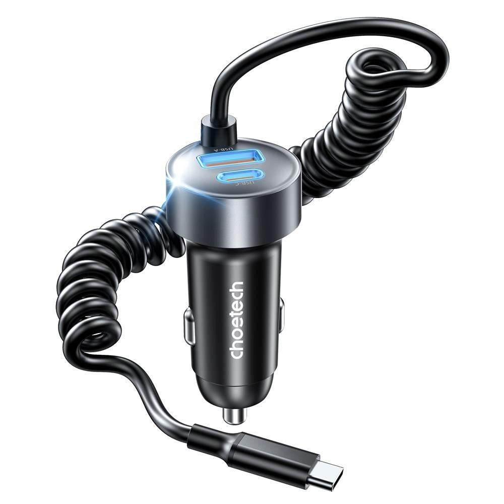 CHOETECH TC0030 65W 3-Port Fast Car Charger with 3.3ft Type-C Stretchable Cable - SuperSaverAU - view 1