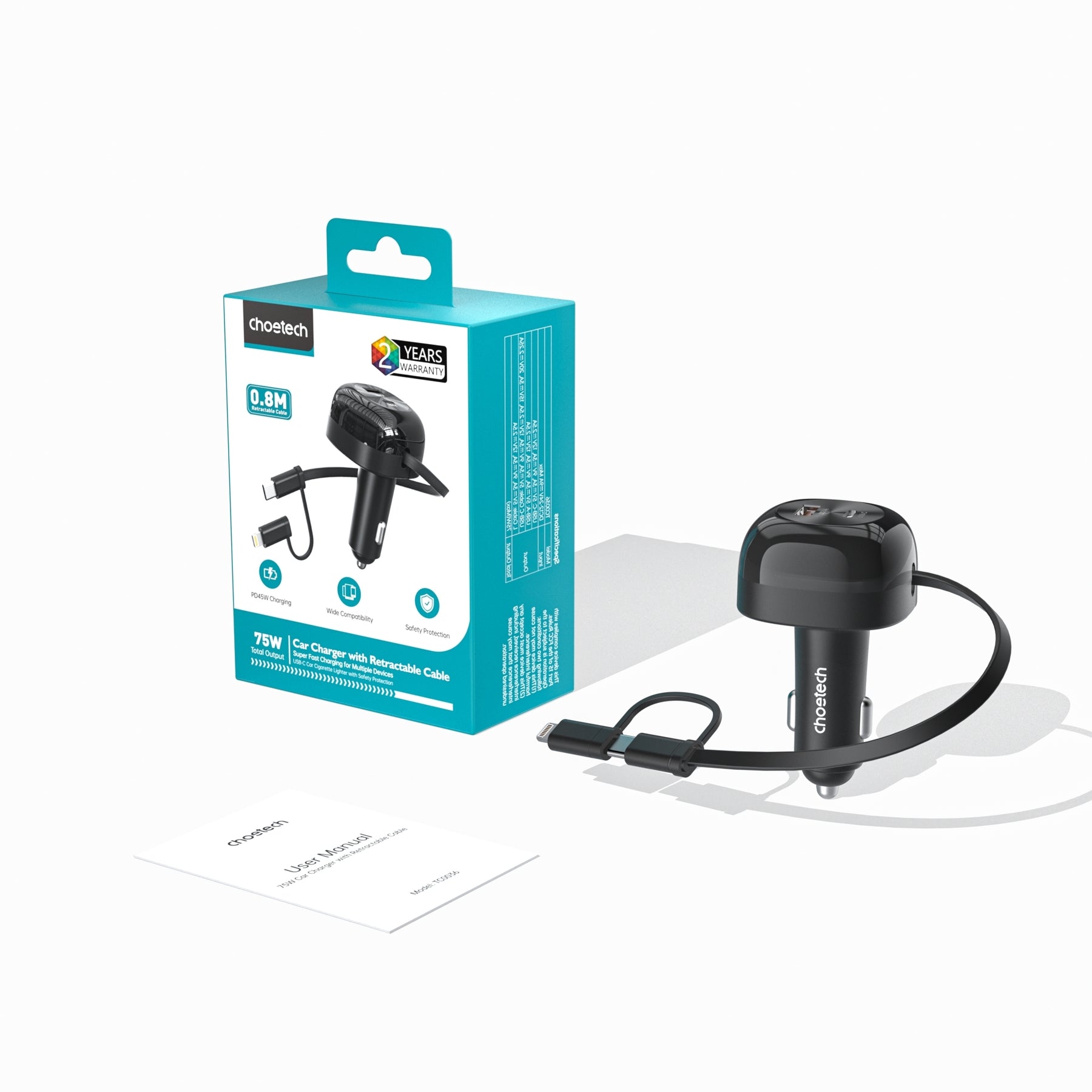CHOETECH TC0036 PD45W USB-C+USB-A car charger with C+L Interface - SuperSaverAU - view 4