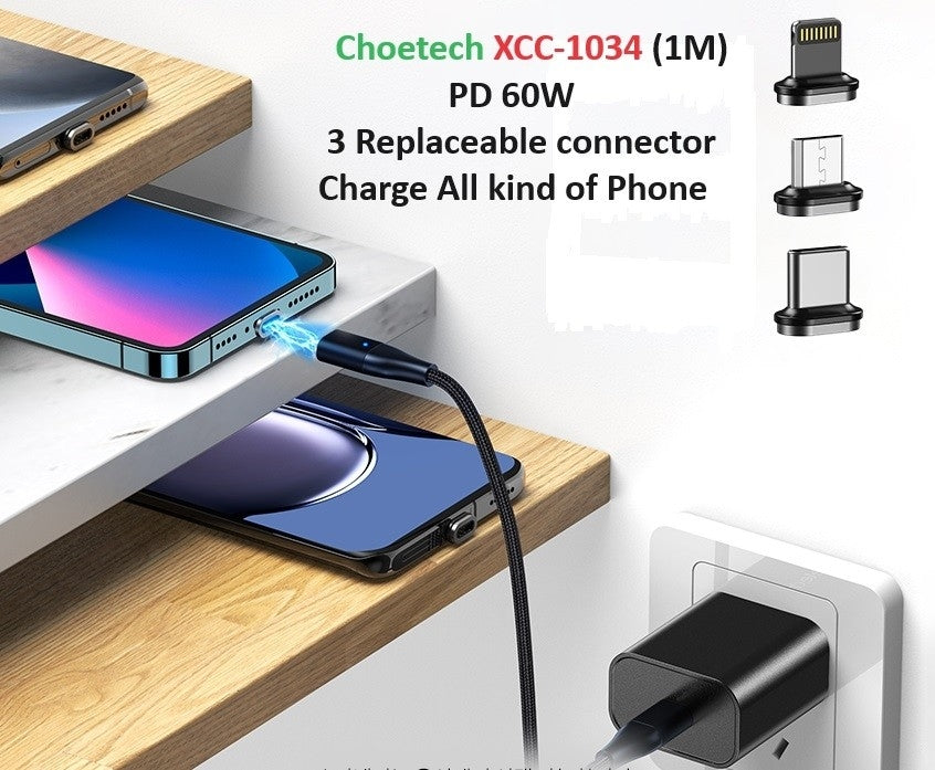 CHOETECH XCC-1034 60W C to C 1M Cable with 3 Replaceable Connecter - SuperSaverAU - view 4