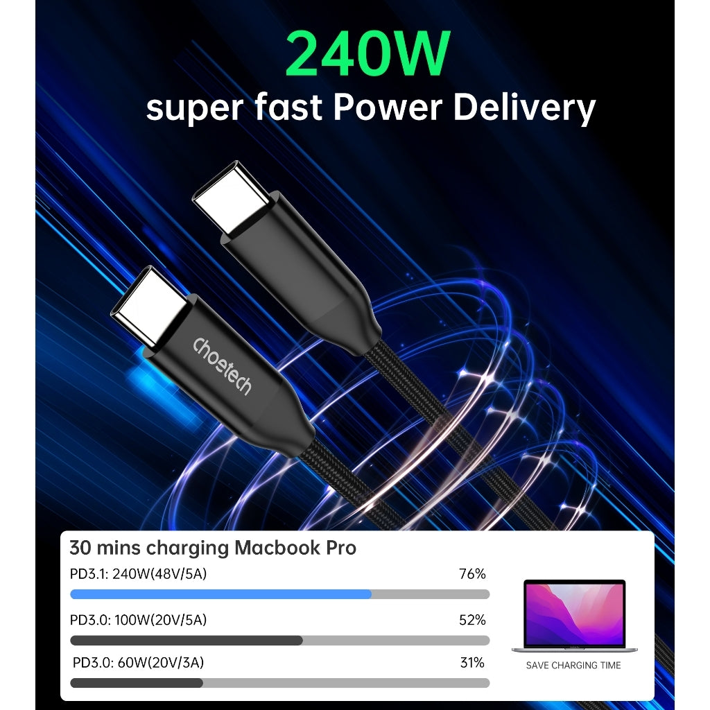 CHOETECH XCC-1036 USB-C M to M PD3.1 240W Super Fast Charging Cable 2M - SuperSaverAU - view 4
