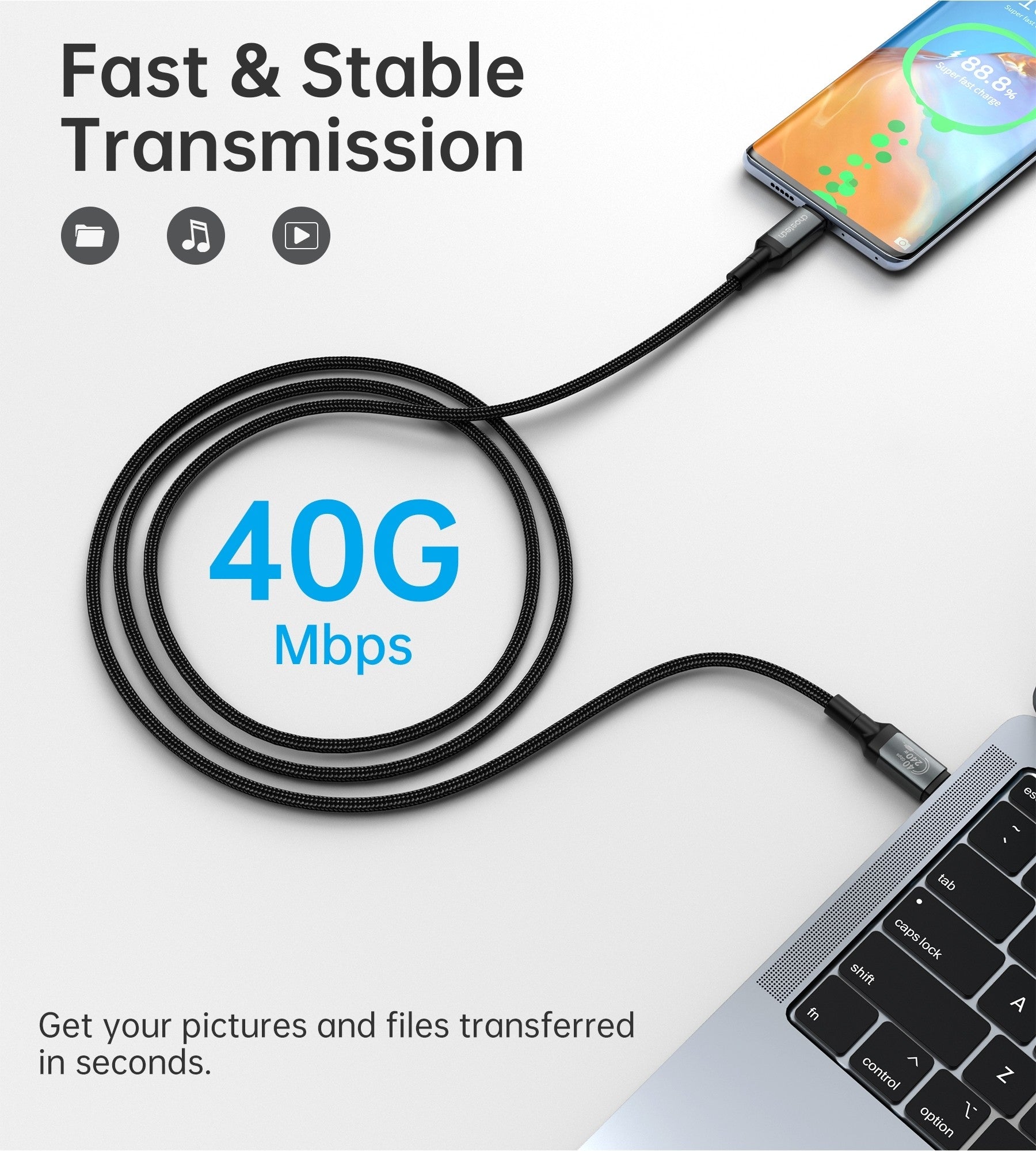 CHOETECH XCC-1040 USB-C M to M 240W Super Fast Speed Gen3 Cable 1.2M - SuperSaverAU - view 4