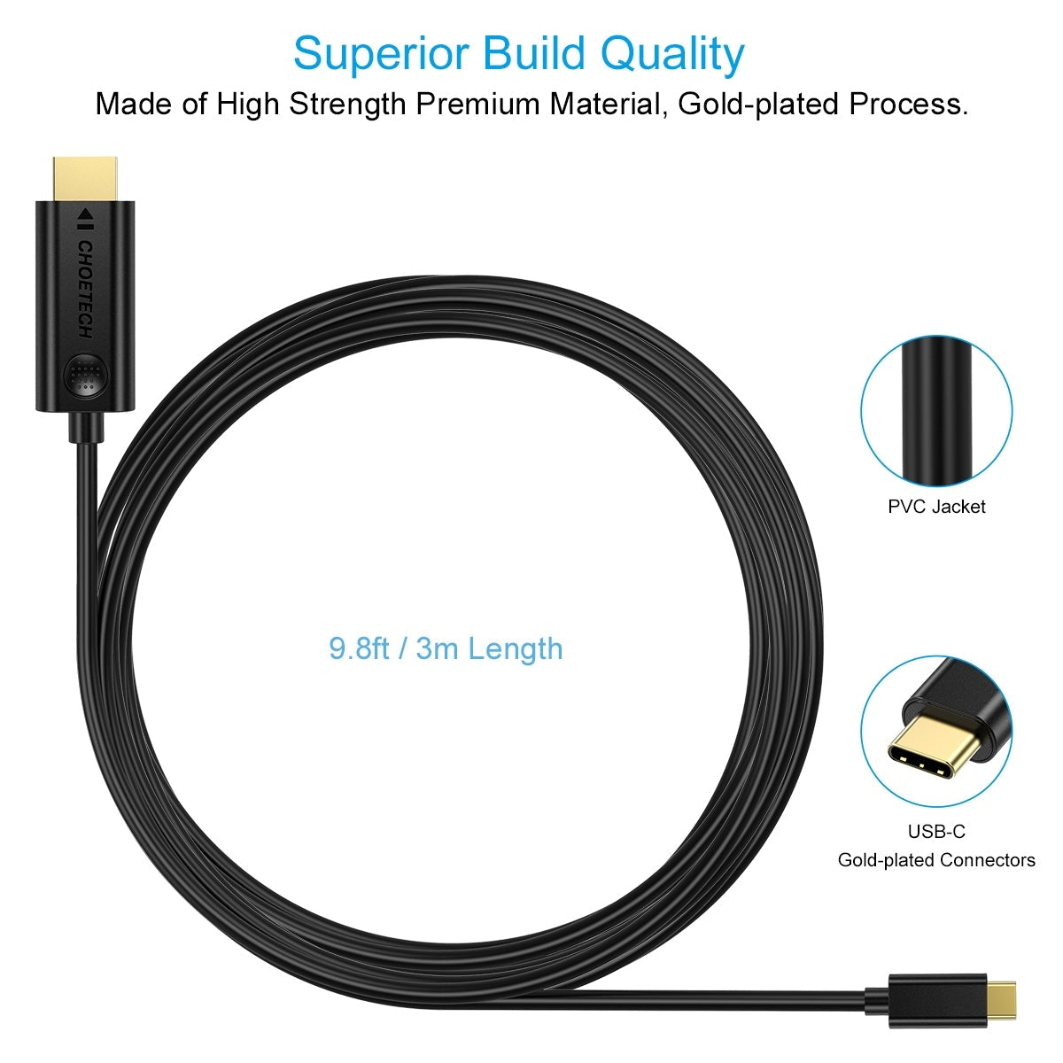 CHOETECH XCH-0030 USB-C to HDMI Cable 3M 4K