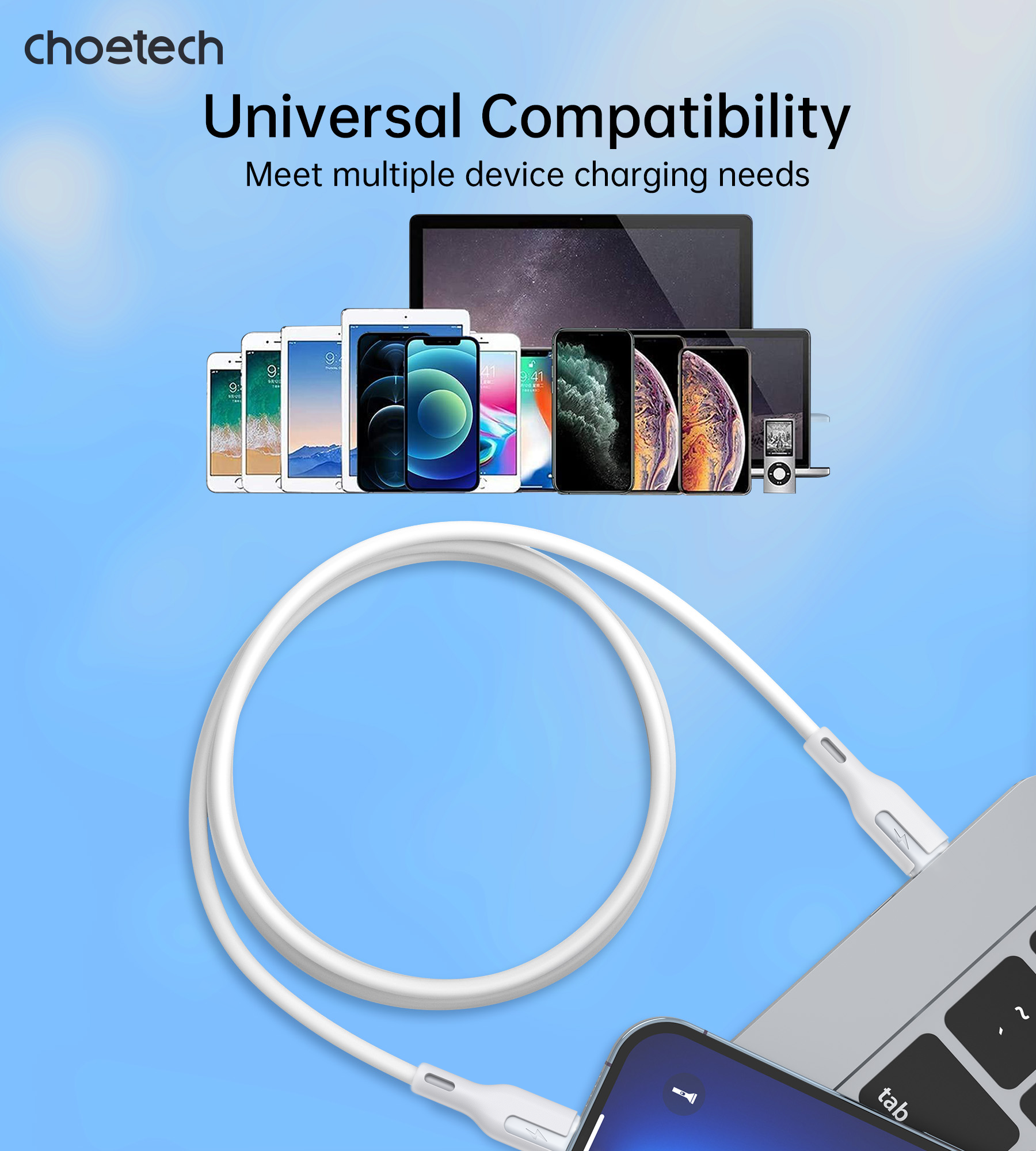 CHOETECH XCL-0002 Silicone USB-C to L Cable 1m White - SuperSaverAU - view 5