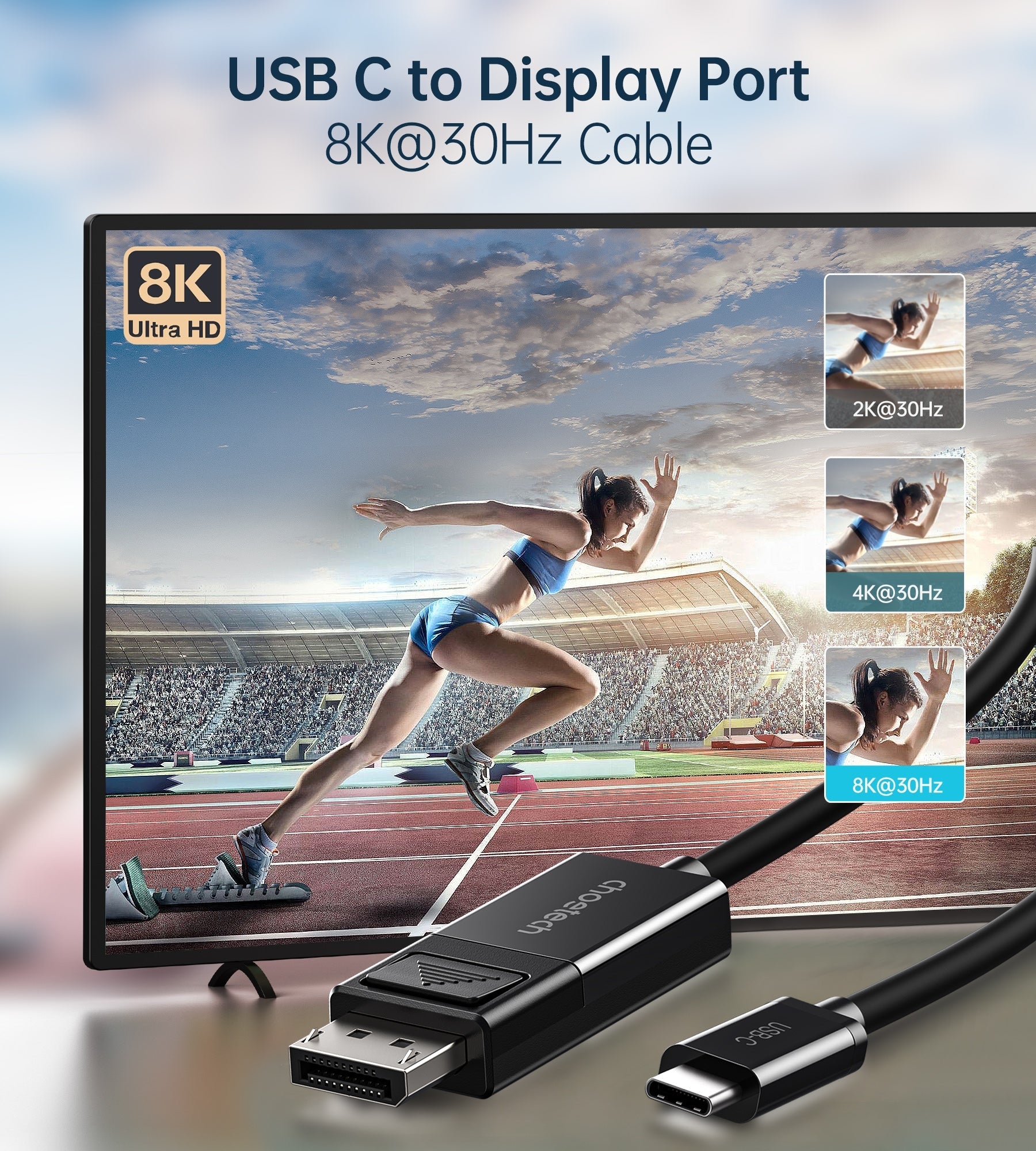 CHOETECH XCP-1803 USB-C To DisplayPort Cable 8K@30Hz 1.8M Two-Way - SuperSaverAU - view 3