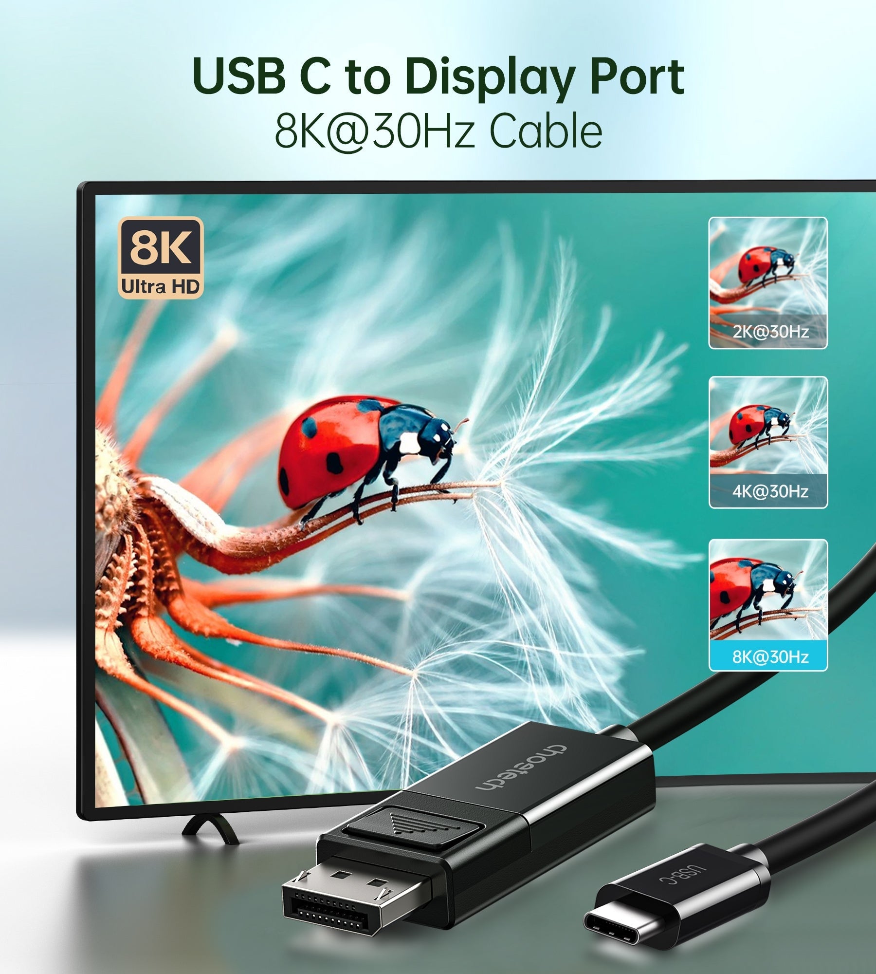 CHOETECH XCP-1803 USB-C To DisplayPort Cable 8K@30Hz 1.8M Two-Way - SuperSaverAU - view 4