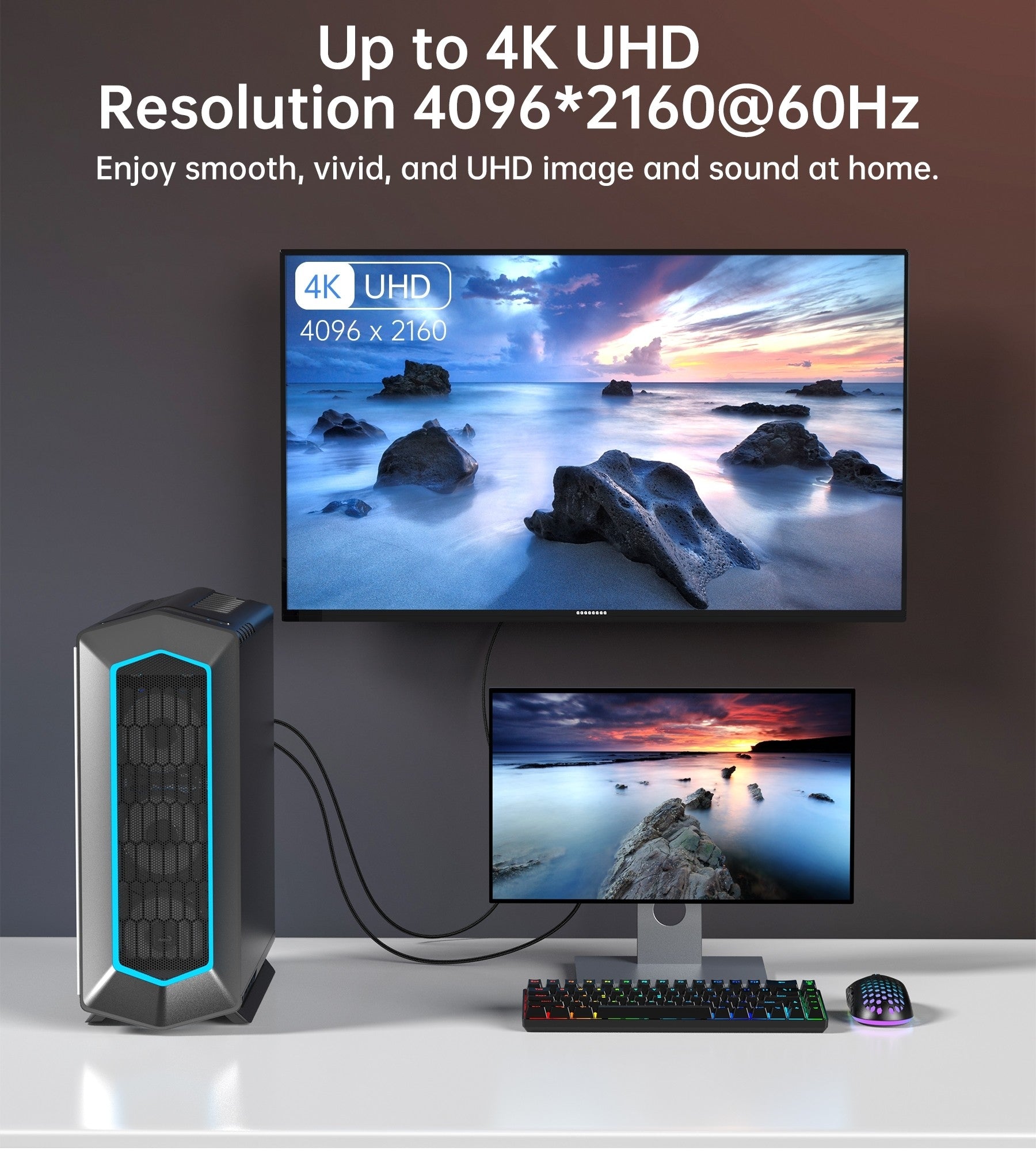 CHOETECH 2m Braided DisplayPort to HDMI 4K60Hz Male Cable Audio Video Adapter - SuperSaverAU - view 6