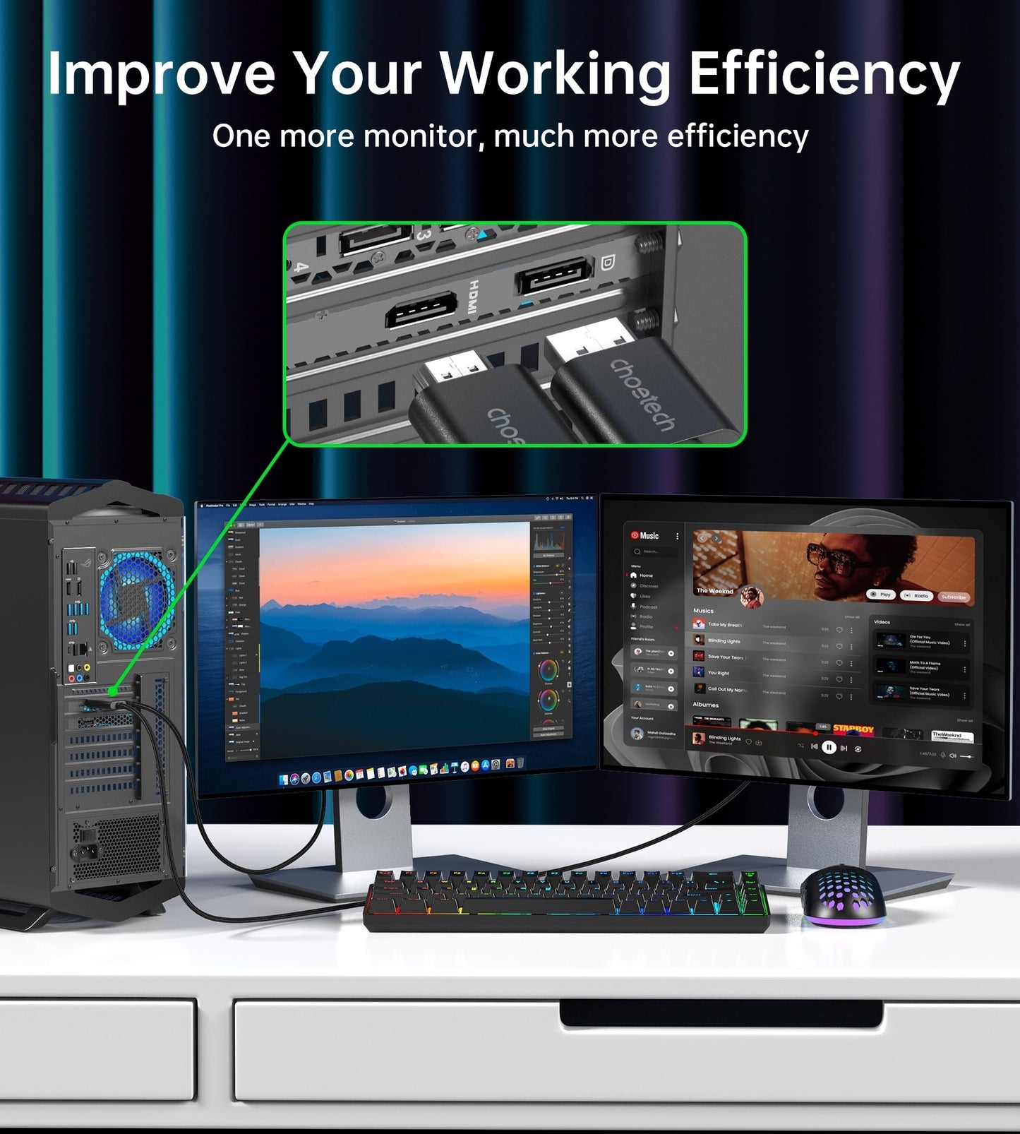 CHOETECH 2m Braided DisplayPort to HDMI 4K60Hz Male Cable Audio Video Adapter