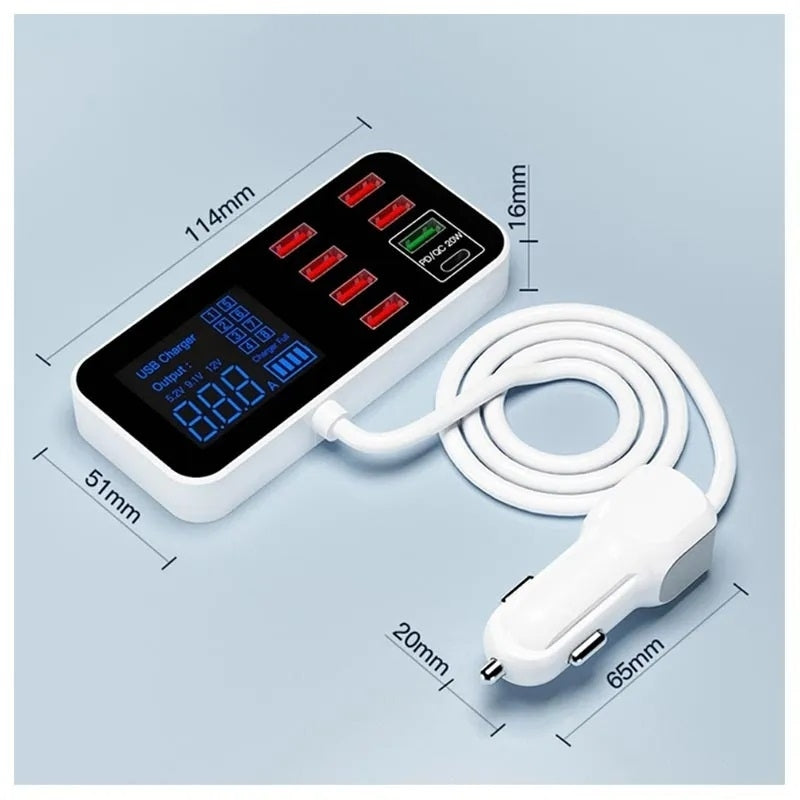 8-Port PD+QC3.0 Car Charger with LED Display - SuperSaverAU - view 3
