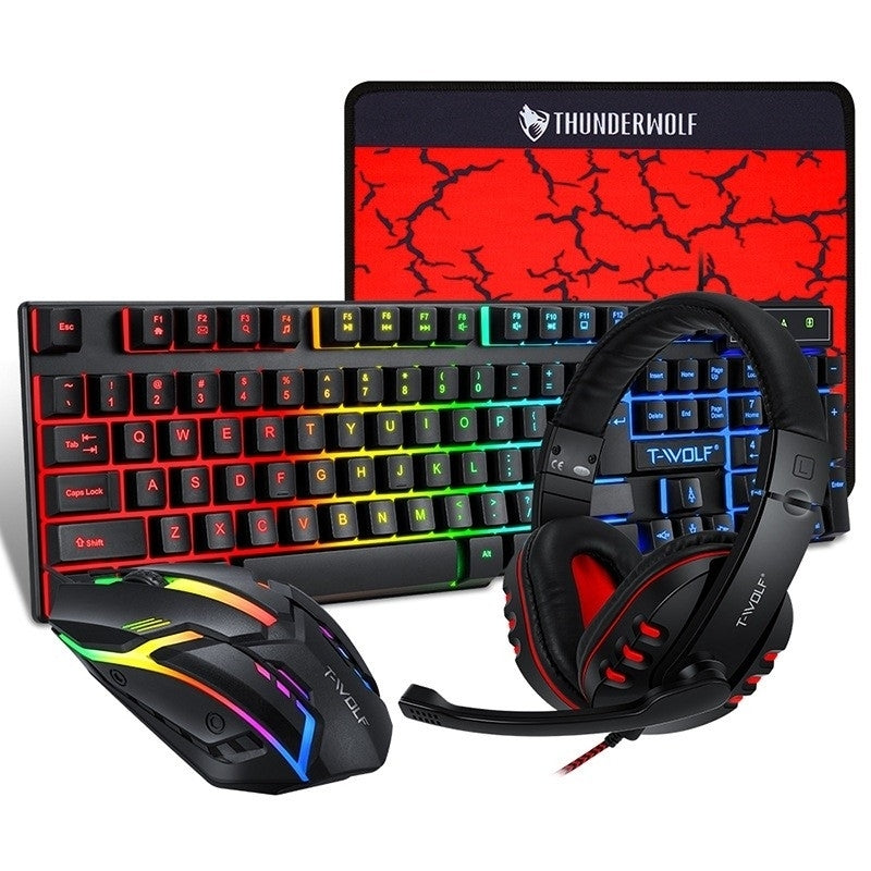 T-Wolf TF800 RGB 4-Piece Gaming Keyboard Mouse Headset Kit