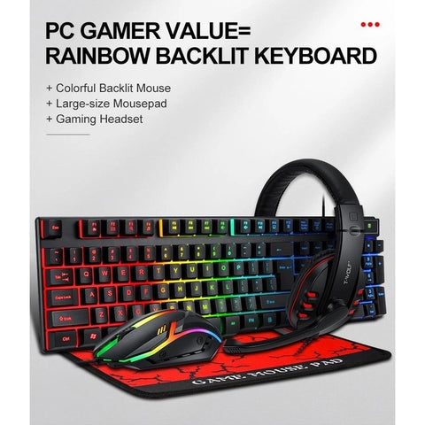 T-Wolf TF800 RGB 4-Piece Gaming Keyboard Mouse Headset Kit