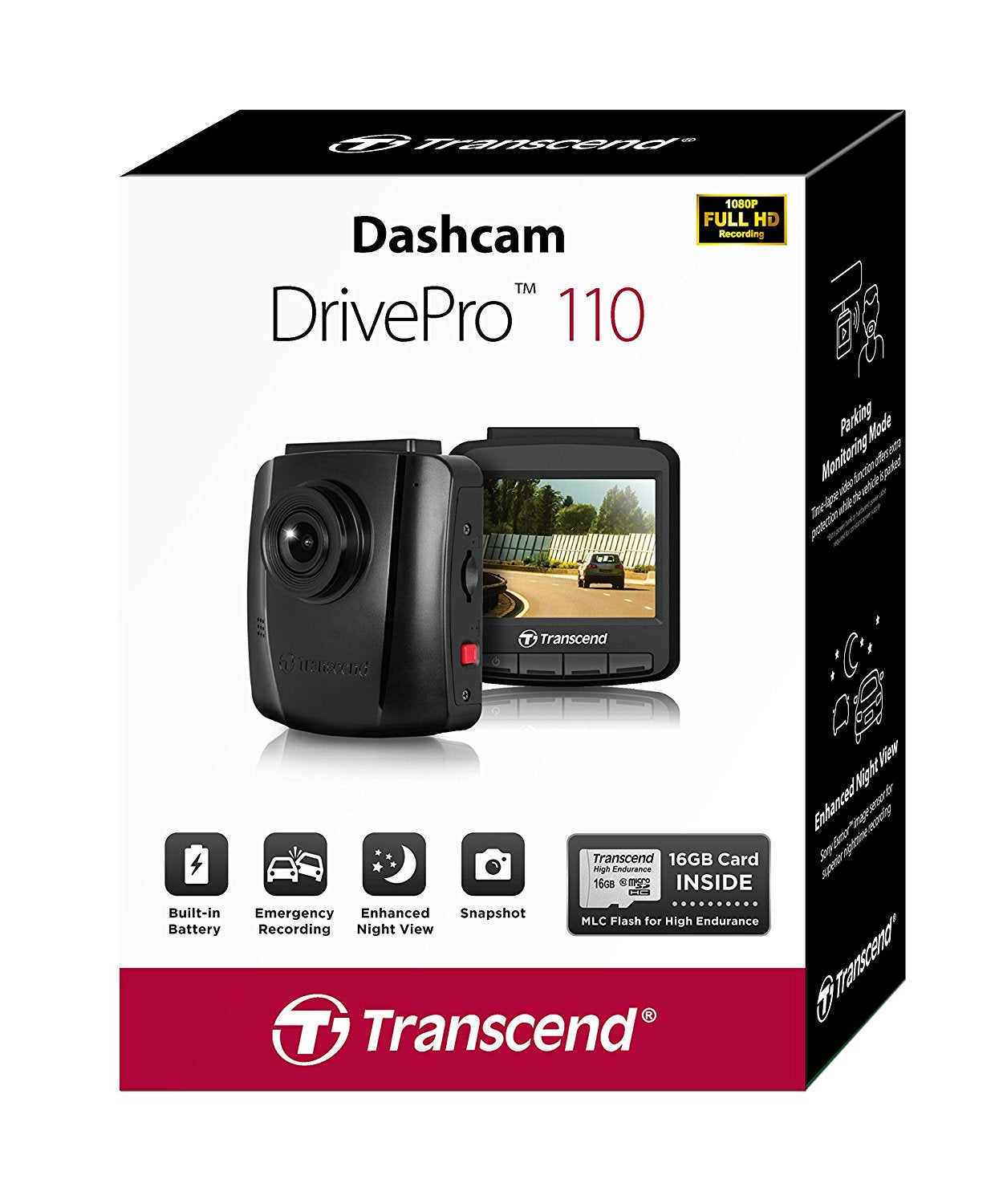 Transcend DrivePro 110 Dash Cam 16GB with 2.4-Inch LCD