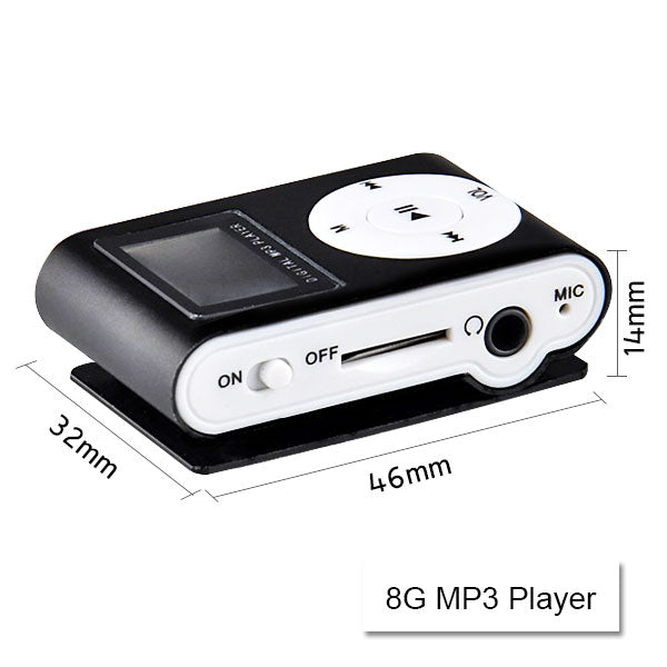 Mini Clip 16GB MP3 Music Player Metal Finish USB Earphones Black
