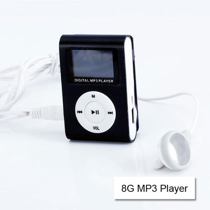 Mini Clip 16GB MP3 Music Player Metal Finish USB Earphones Black