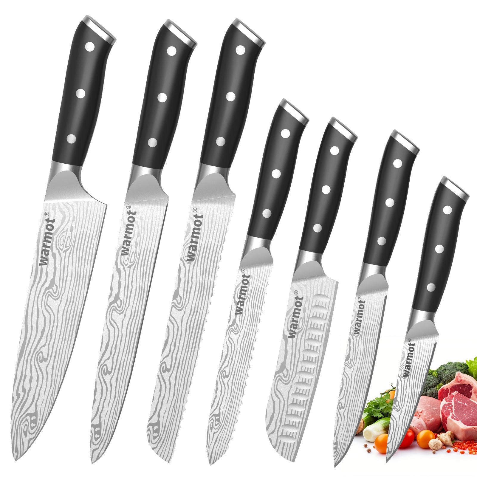 Warmot 7-Piece Kitchen Knife Set, High Carbon Stainless Steel, Ergonomic Handles - SuperSaverAU - view 1