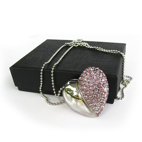 Heart Shape 16GB USB 2.0 Pen Drive Pink Metal & Crystal Design