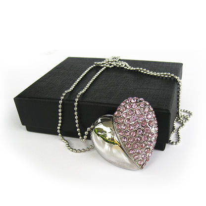 Heart Shape 16GB USB 2.0 Pen Drive Pink Metal & Crystal Design